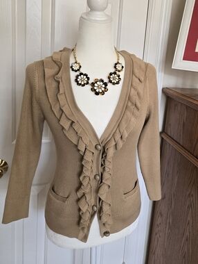 Talbots Neutral Ribbed And Ruffled Sweater - EUC